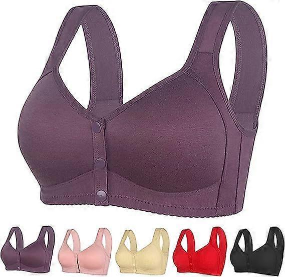 Unbrand Daisy Bra Front Closure, Women's Daisy Bra, Front Snaps Button Bras No Underwire Push up High Support Sports Push Up Bra Purple M