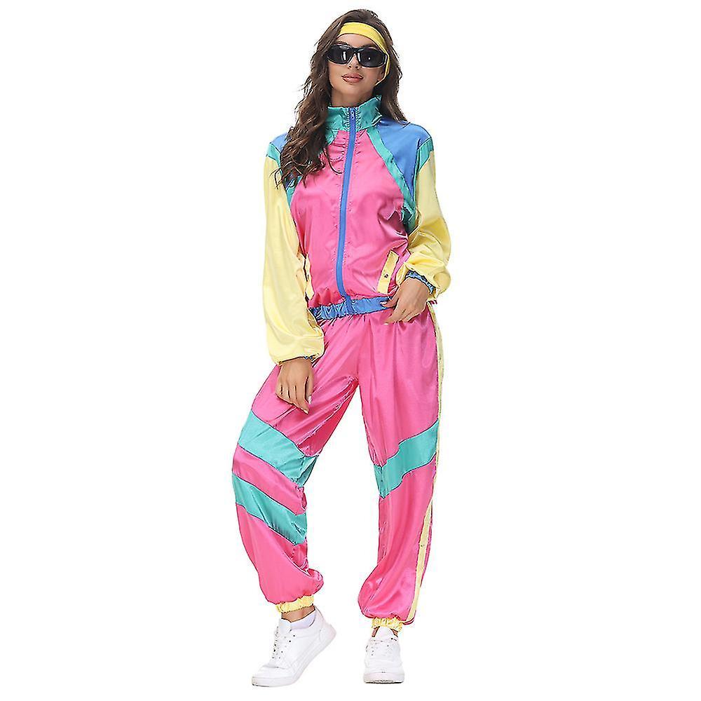 Lequeen 80s Unisex Costume Retro Tracksuit 90s Hip Hop Costumes Outfit Set Party Gifts Women M