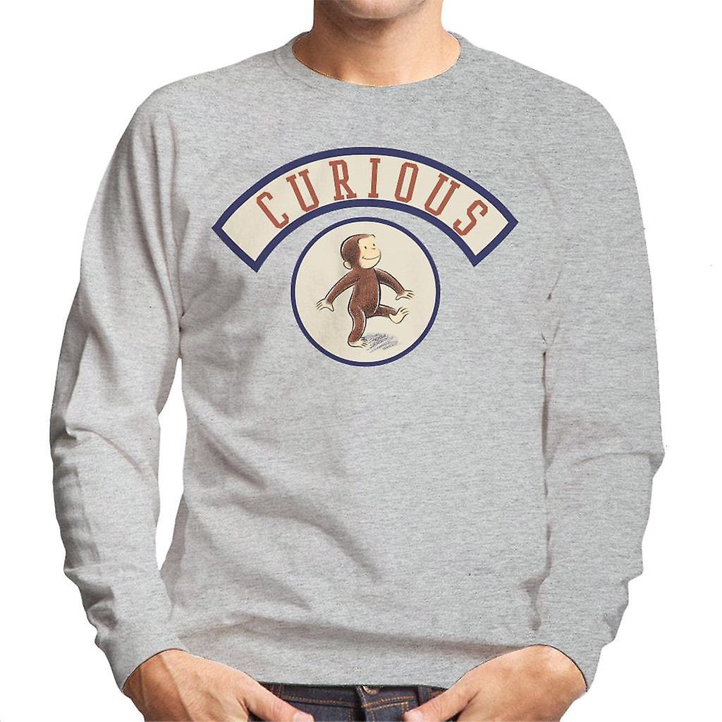 Curious George Cute Walking Men's Sweatshirt Heather Grey Medium