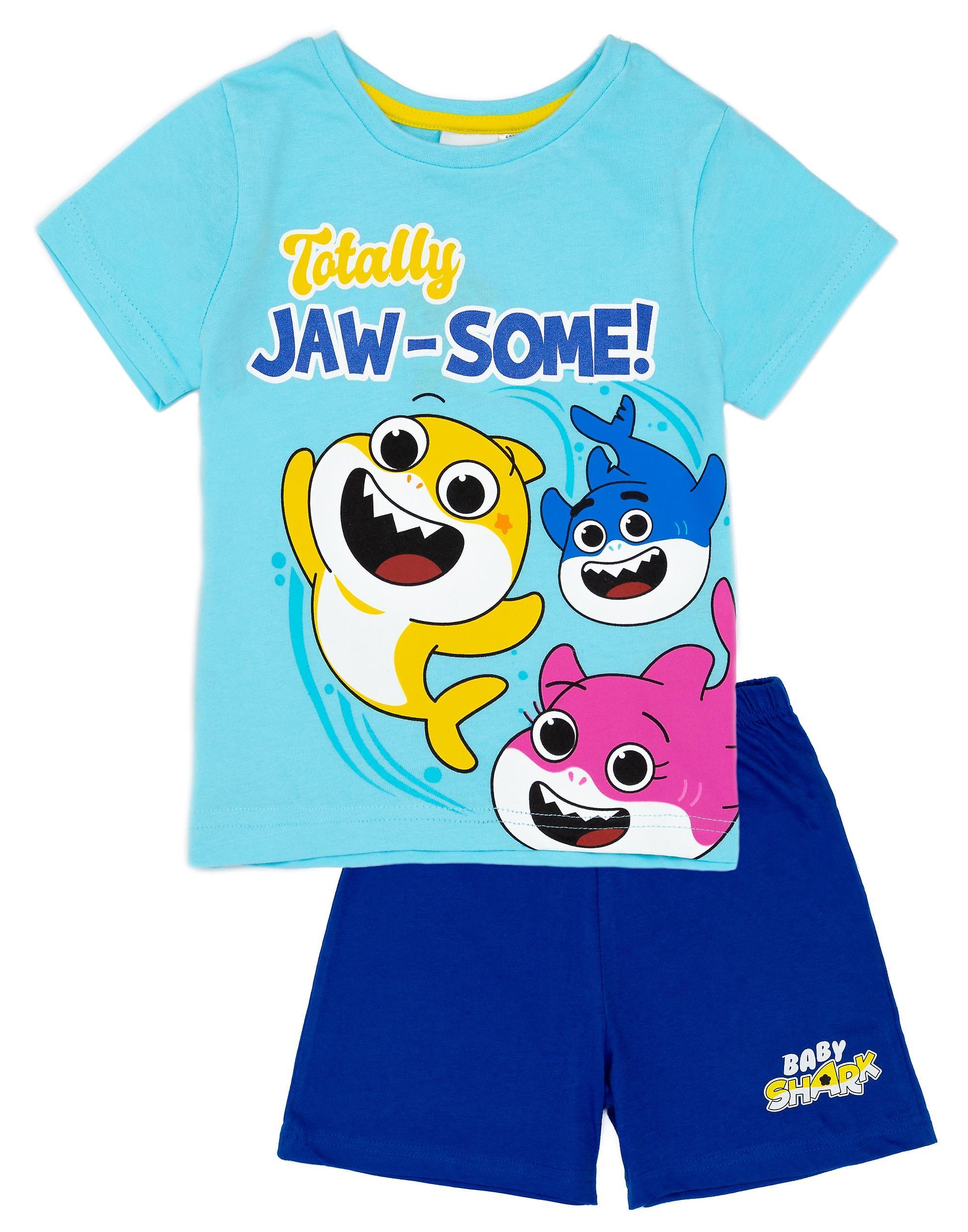 Baby Shark Boys Short Sleeve Short Leg Pyjama Set Blue Totally Jaw-Some! 4-5 Years