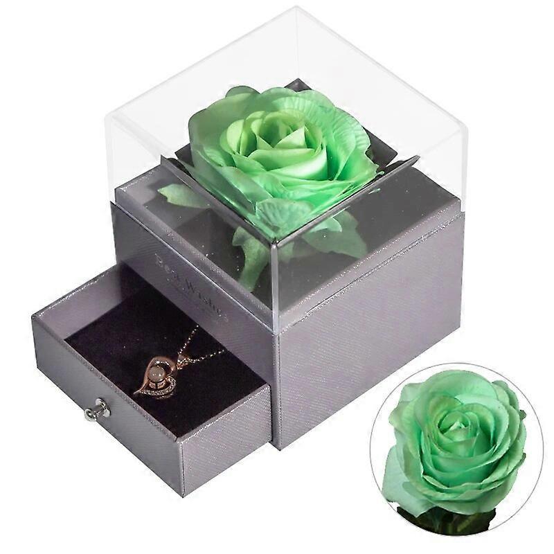 Redkid 2023 Gifts for Her Eternal Rose Jewelry Box 100 Languages Love Necklace Preserved Flowers Mothers Day Gifts Gifts for Women Green Silk Rose