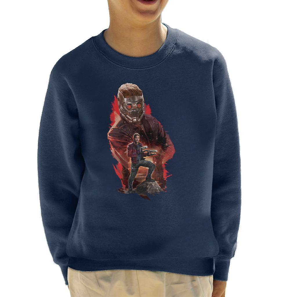 Marvel Guardians Of The Galaxy Vol 2 Star Lord Montage Kid's Sweatshirt Navy Blue Large (9-11 yrs)