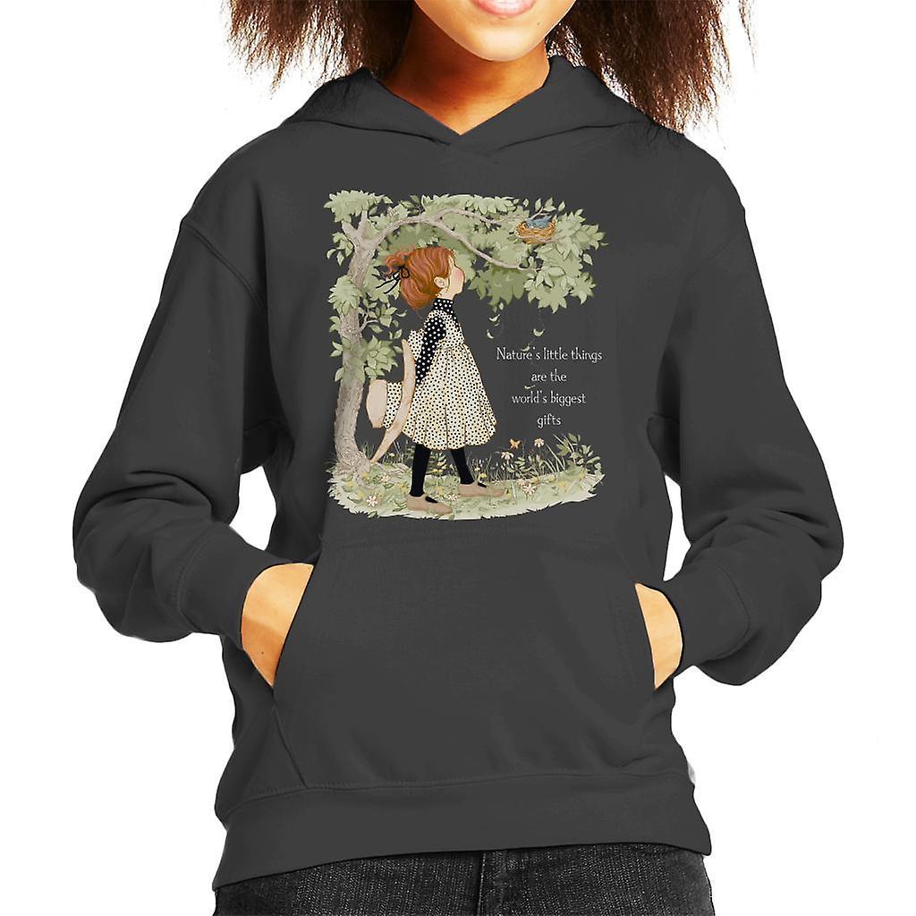 Holly Hobbie Natures Little Things Light Text Kid's Hooded Sweatshirt Charcoal Medium (7-8 yrs)