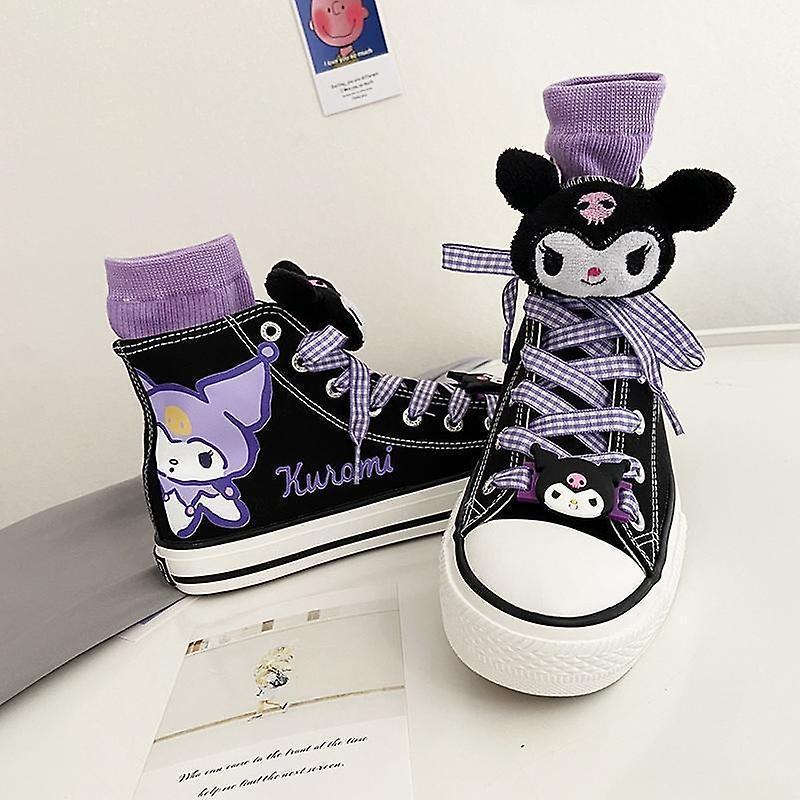 Hcankcan Anime Sanrio Kuromi Children High Top Canvas Shoes Kawaii Cartoon Non-slip Sole Canvas Cartoon Shoes Student Girl Gifts black kuromi 40