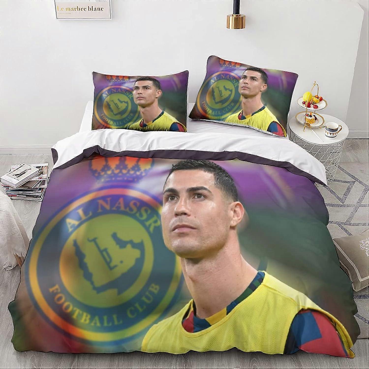 Kerota Cristiano Ronaldo 3 Pieces Football Star Al NASSR Duvet Cover Set with Pillowcase Bed Zipper Closure Microfiber Modern Soft Breathable Doubl...