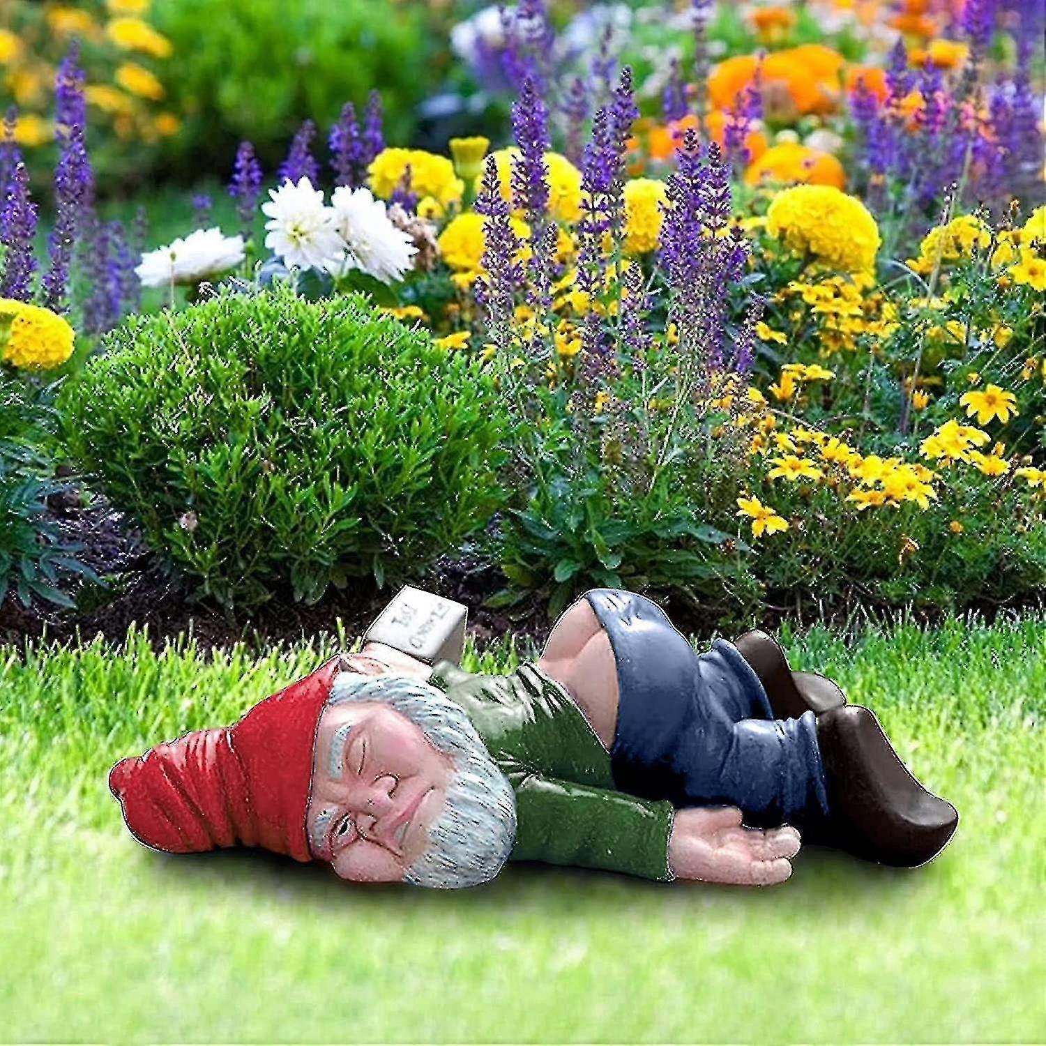 Botribas Drunk Dwarf, Flocked Ornaments Outdoor Garden Statue, Waterproof Resin Garden Figurine