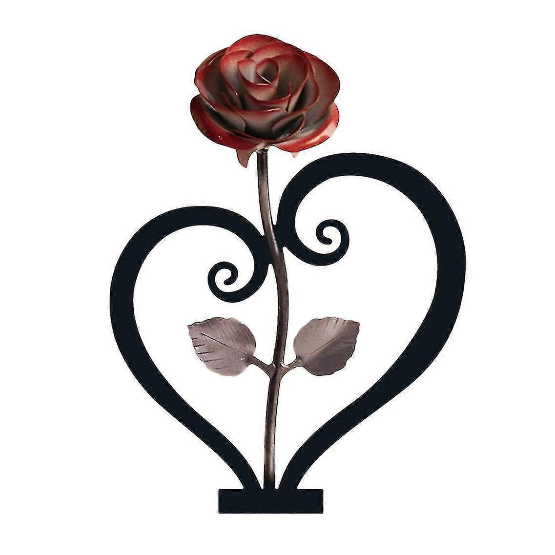 Liangnv Iron Metal Rose Ornaments Rose With Heart-shaped Bracket(red)