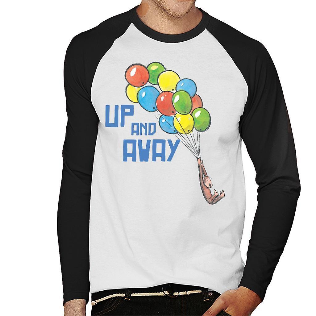 Curious George Up And Away Balloons Men's Baseball Long Sleeved T-Shirt White/Black Large