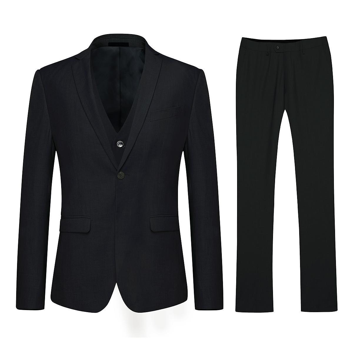 Allthemen Black Slim Fit Double Split Men's 3-Piece Suit XS