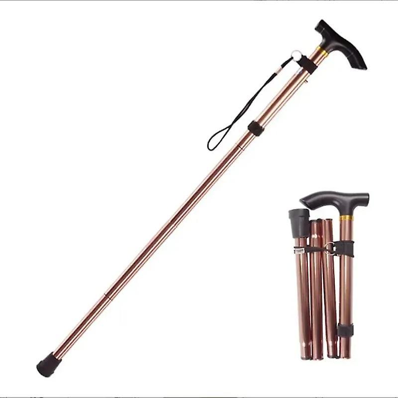 Climbing Stick Four-section Telescopic Folding Hiking Pole Trekking Poles Aluminum Alpenstock Mountaineering Old Man Stick Cane Canes & Walking Sti...