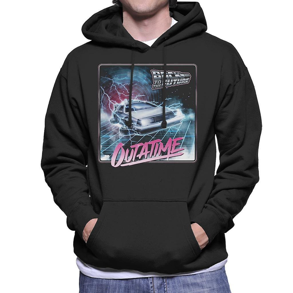 Back to the Future Delorean Lightning Outatime Men's Hooded Sweatshirt Black X-Large