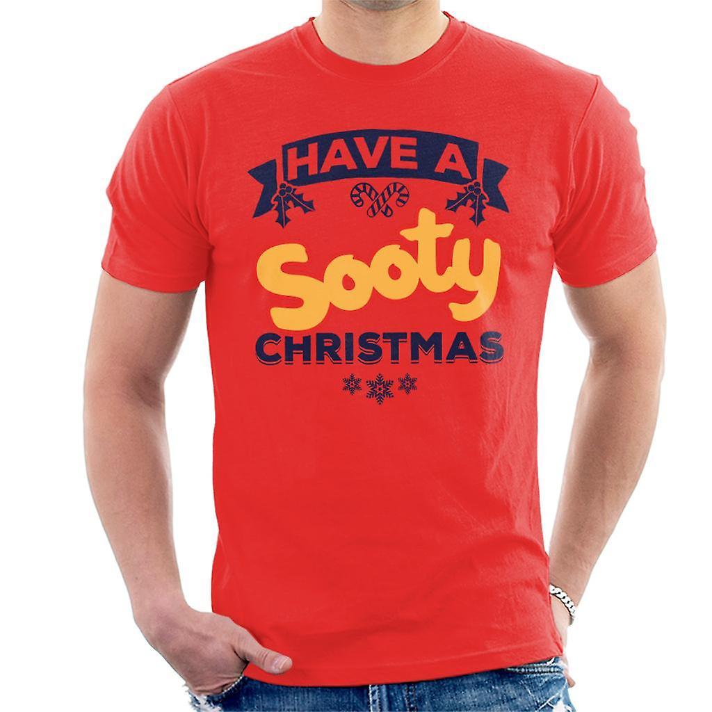 Sooty Christmas Have A Sooty Christmas Blue Banner Design Men's T-Shirt Red Large