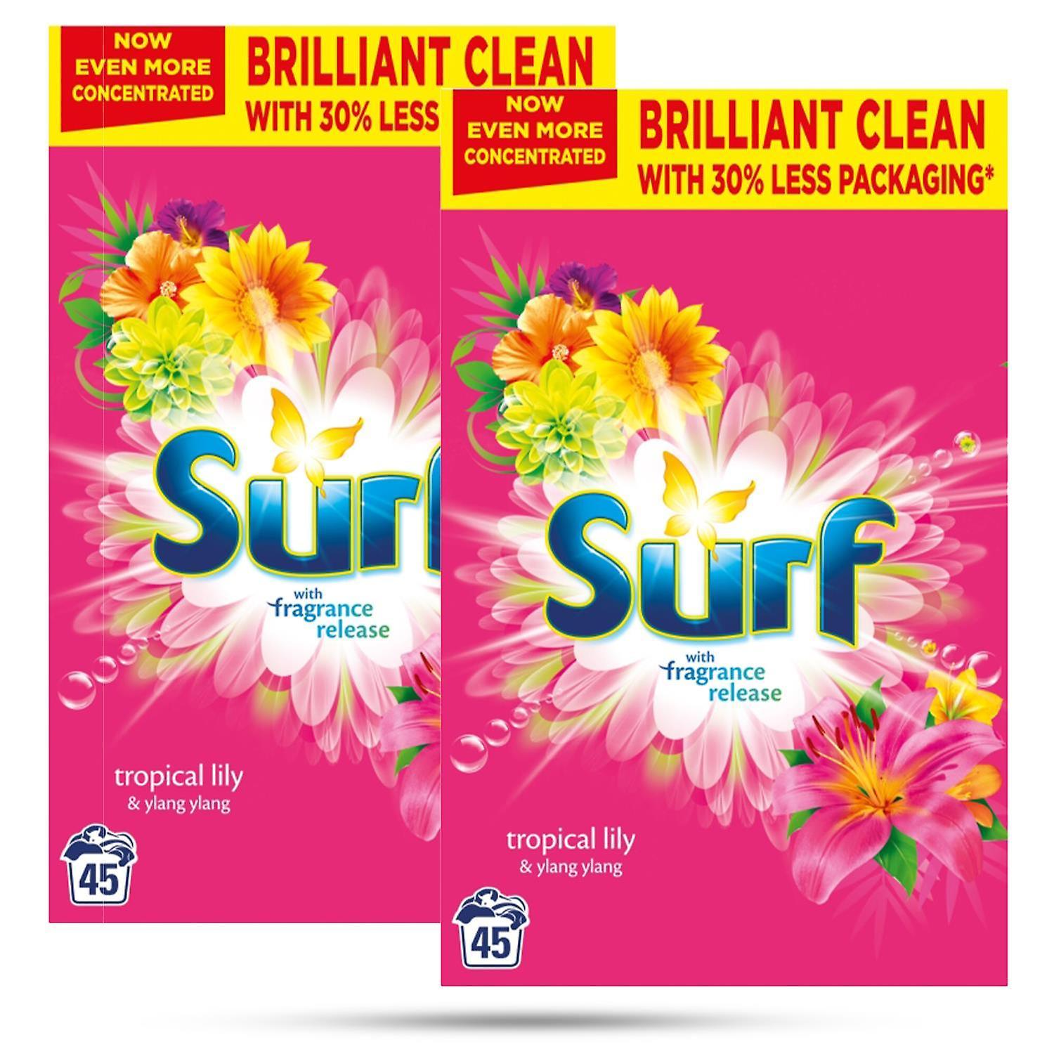 2x of 45 Washes Surf Tropical Lily & Ylang-Ylang Laundry Powder 2.25kg,Total 90W