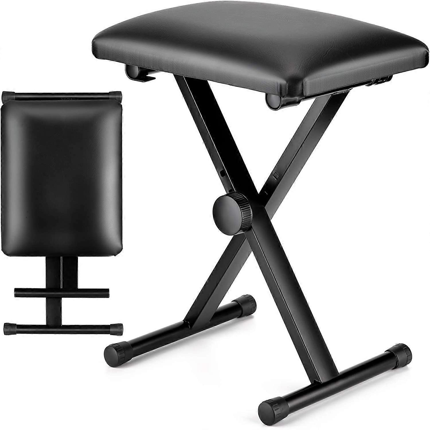 Shindat Piano Bench Height Adjustable Foldable Piano Stool, X-Shaped Piano Seat, Stable Piano Bench Padded Piano Stool, Black