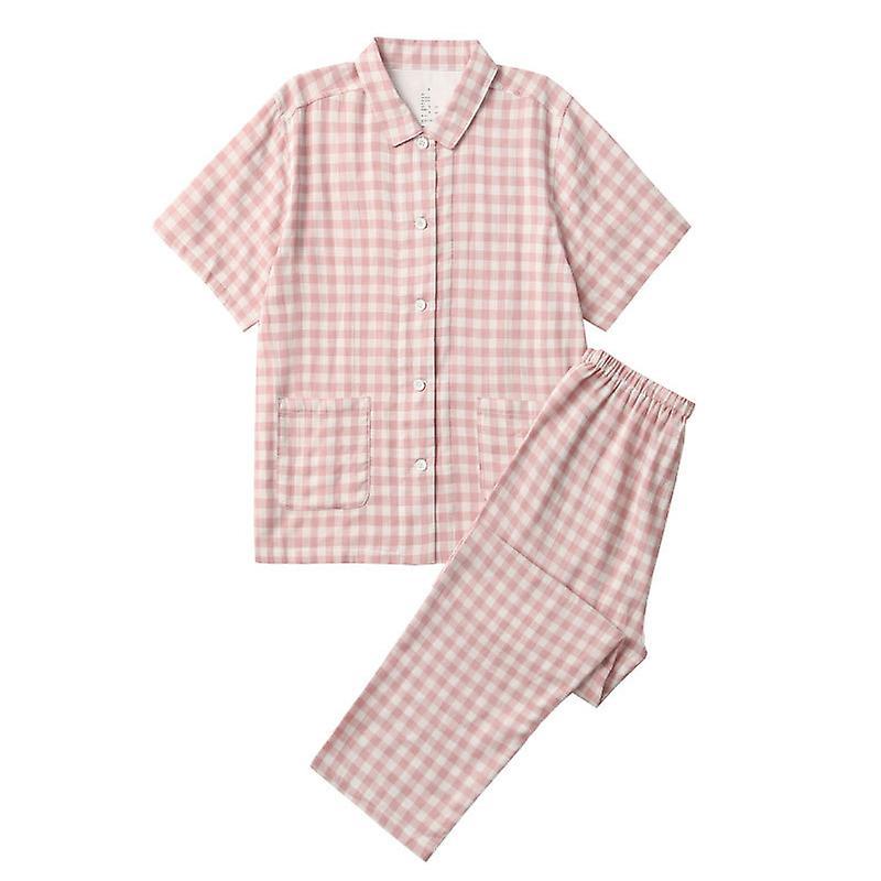 Mimigo Women Pajamas Nightgown Button Front Sleepshirt Short Sleeve Dusters And Housecoats V-neck Lounger Dress For Women Pink S