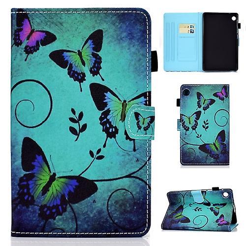 Mycase For Samsung Galaxy Tab A9+ Colored Drawing Stitching Horizontal Flip Leather Tablet Case With Card Slots Green Butterflies