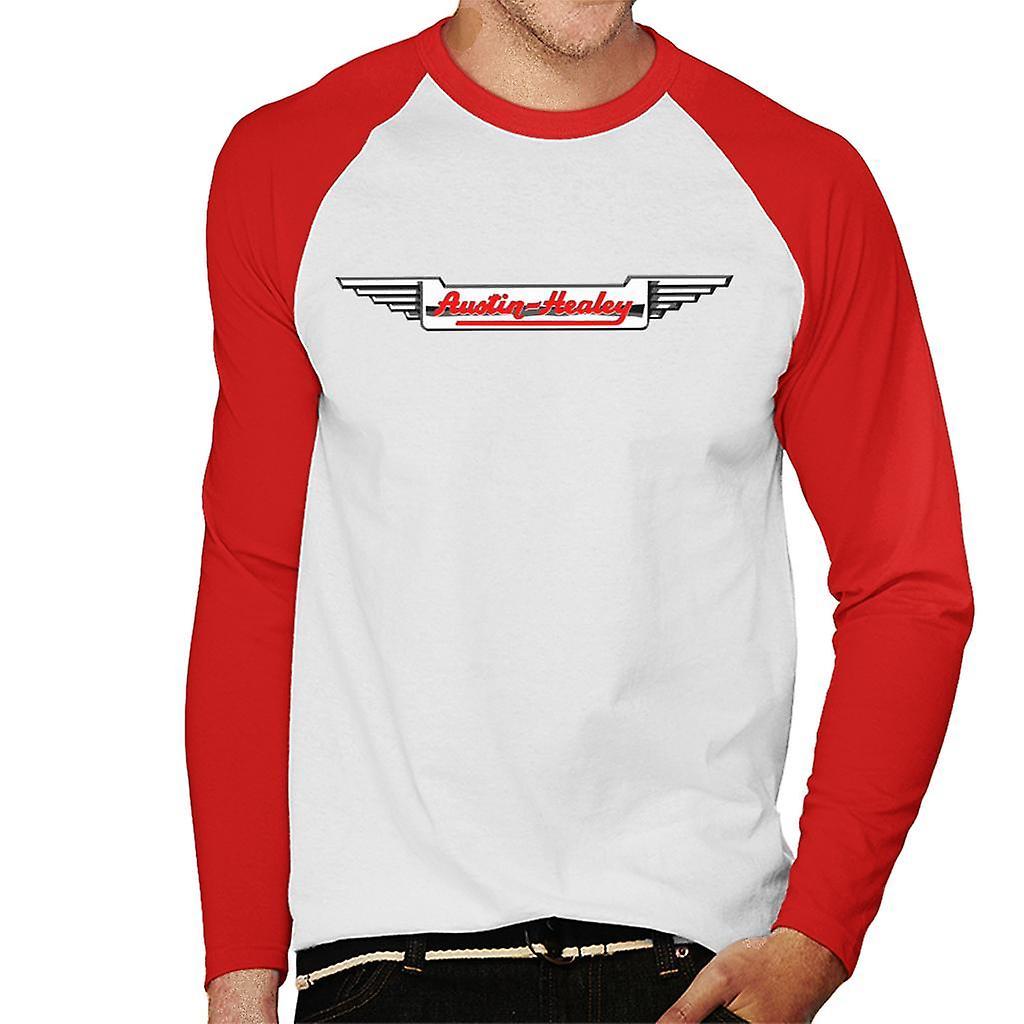 Austin Healey Logo British Motor Heritage Men's Baseball Long Sleeved T-Shirt White/Red Medium