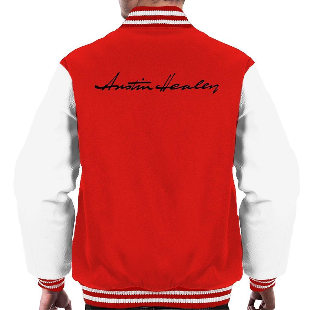 Austin Healey Handwriting Logo British Motor Heritage Men's Varsity Jacket Red/White Medium