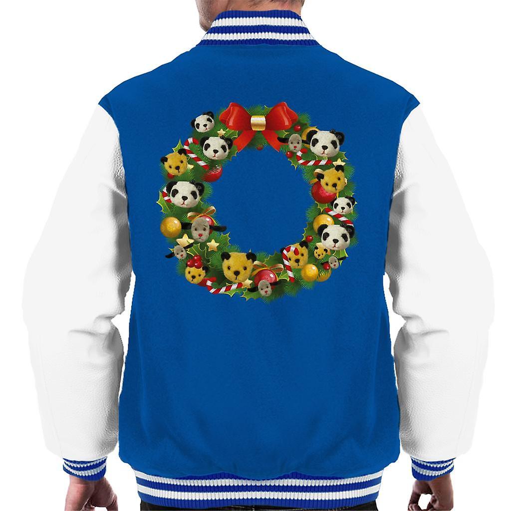 Sooty Christmas Wreath Men's Varsity Jacket Royal/White X-Large