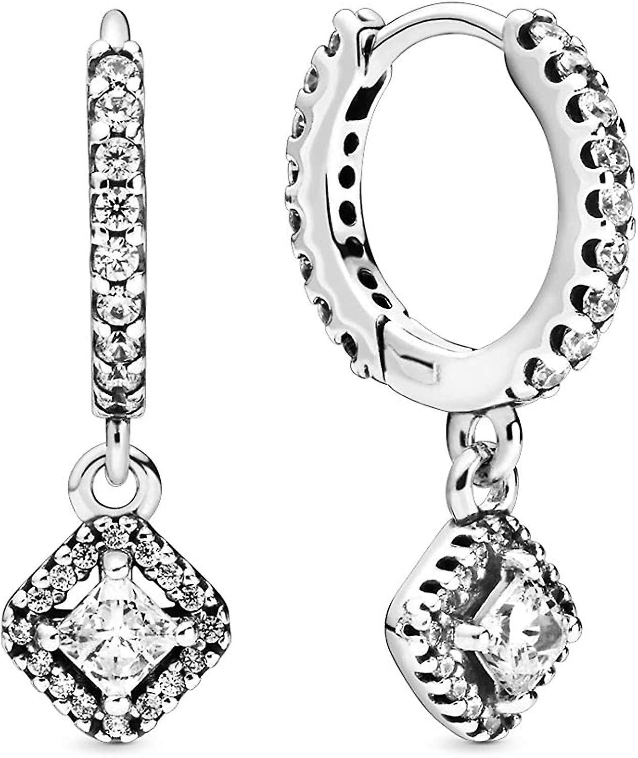 Wjiaer Timeless Women's Sterling Silver Square Sparkle Cubic Zirconia Hoop Earrings -