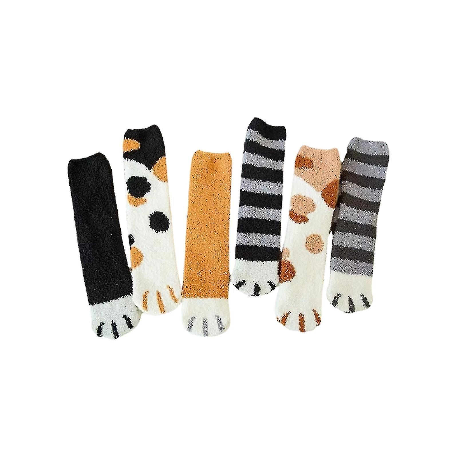 Manchalk 6 Pairs Cute Cat Paw Socks Women Winter Fuzzy Cozy Plush Slipper Socks,warm Cute Animal Gift