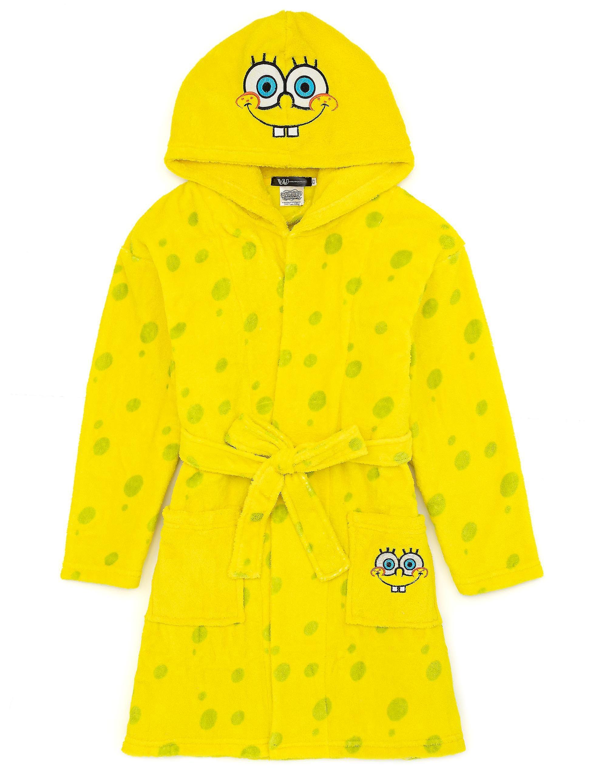 Otwoo Spongebob Squarepants Unisex Kids Bathrobe Yellow Spongebob Squarepants Novelty Face Hood 7-8 Years