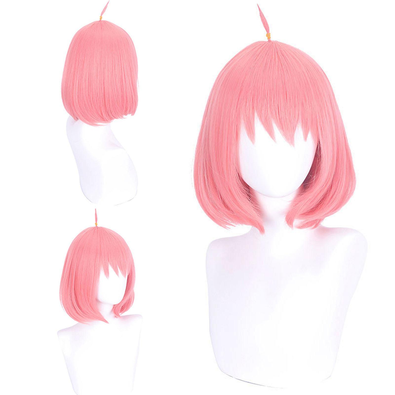 Baodan Pink Bob Wig 35cm Pink Bob Head Cosplay Wig High Temperature Silk Material With Rose Net pink/rose