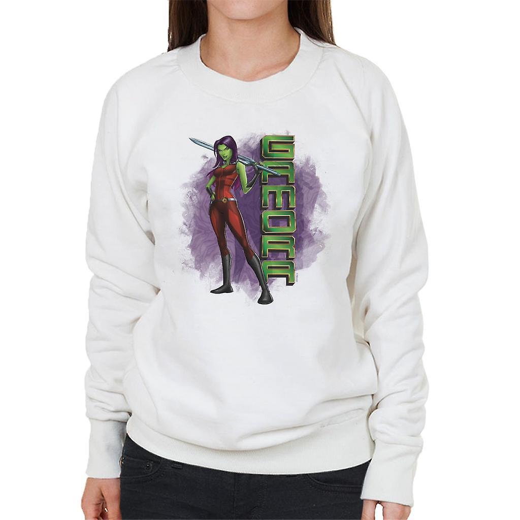 Marvel Guardians Of The Galaxy Cartoon Gamora Sword Pose Women's Sweatshirt White Large