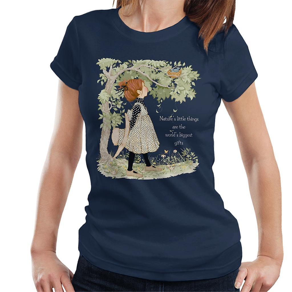 Holly Hobbie Natures Little Things Light Text Women's T-Shirt Navy Blue Large