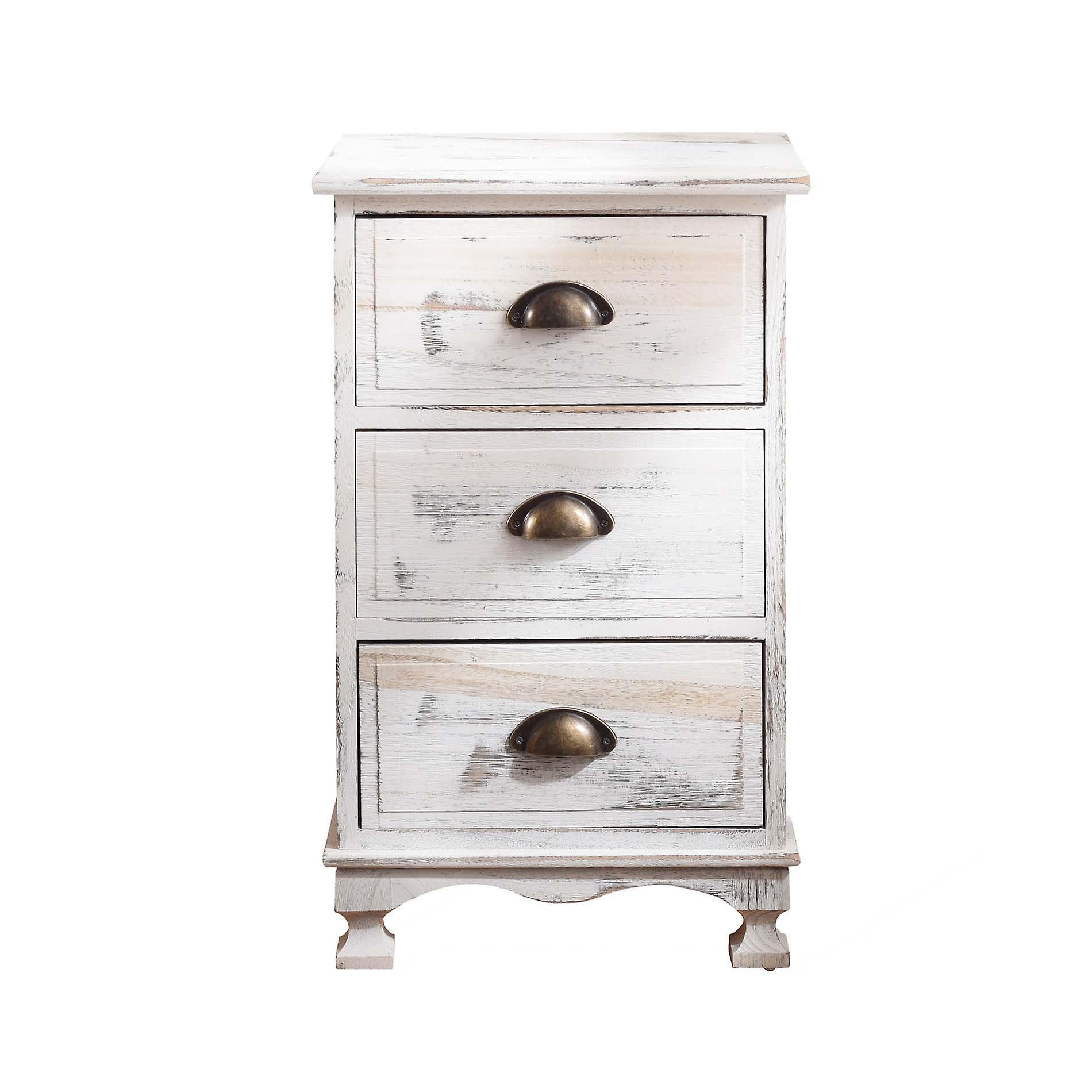 Mobili Rebecca Rebecca Furniture Bedside Chest 3 Drawers Shabby White Wood 60x37x28.5