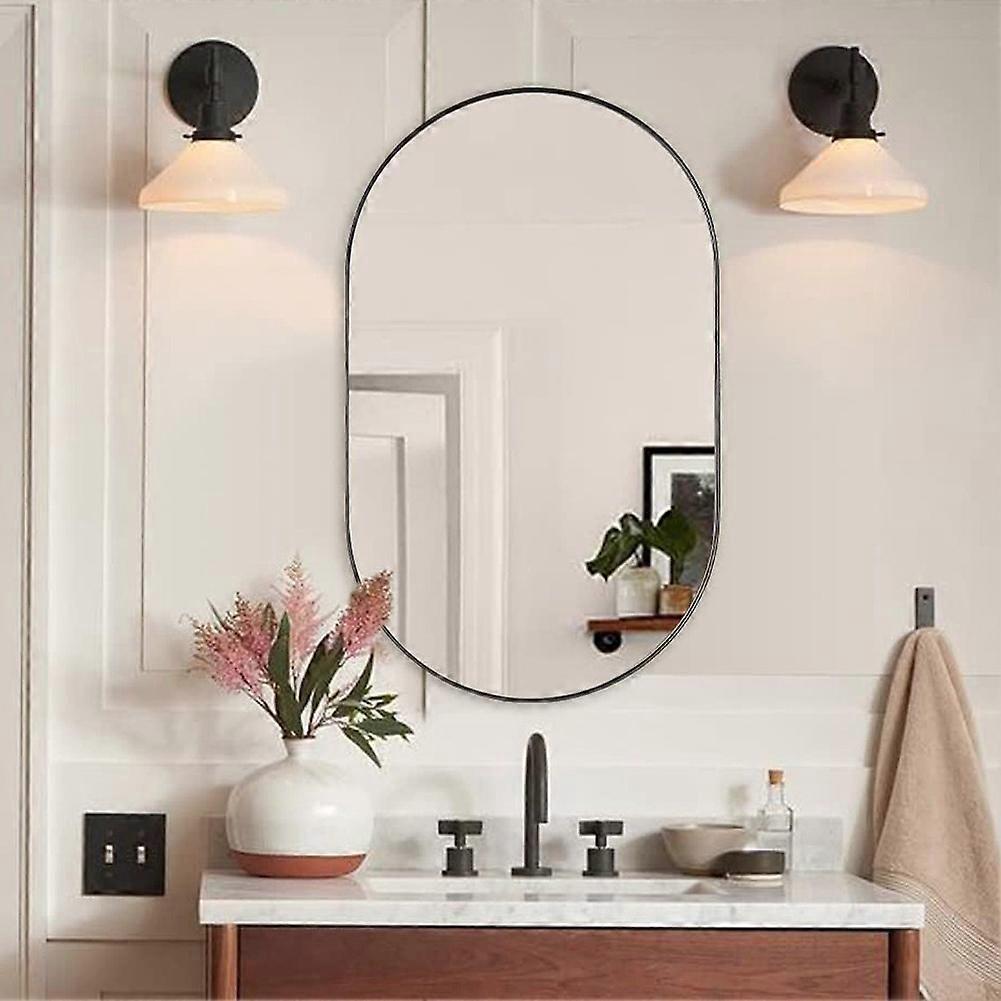 Living And Home Black 70cm Oval Bathroom Vanity Mirror Wall Mirror