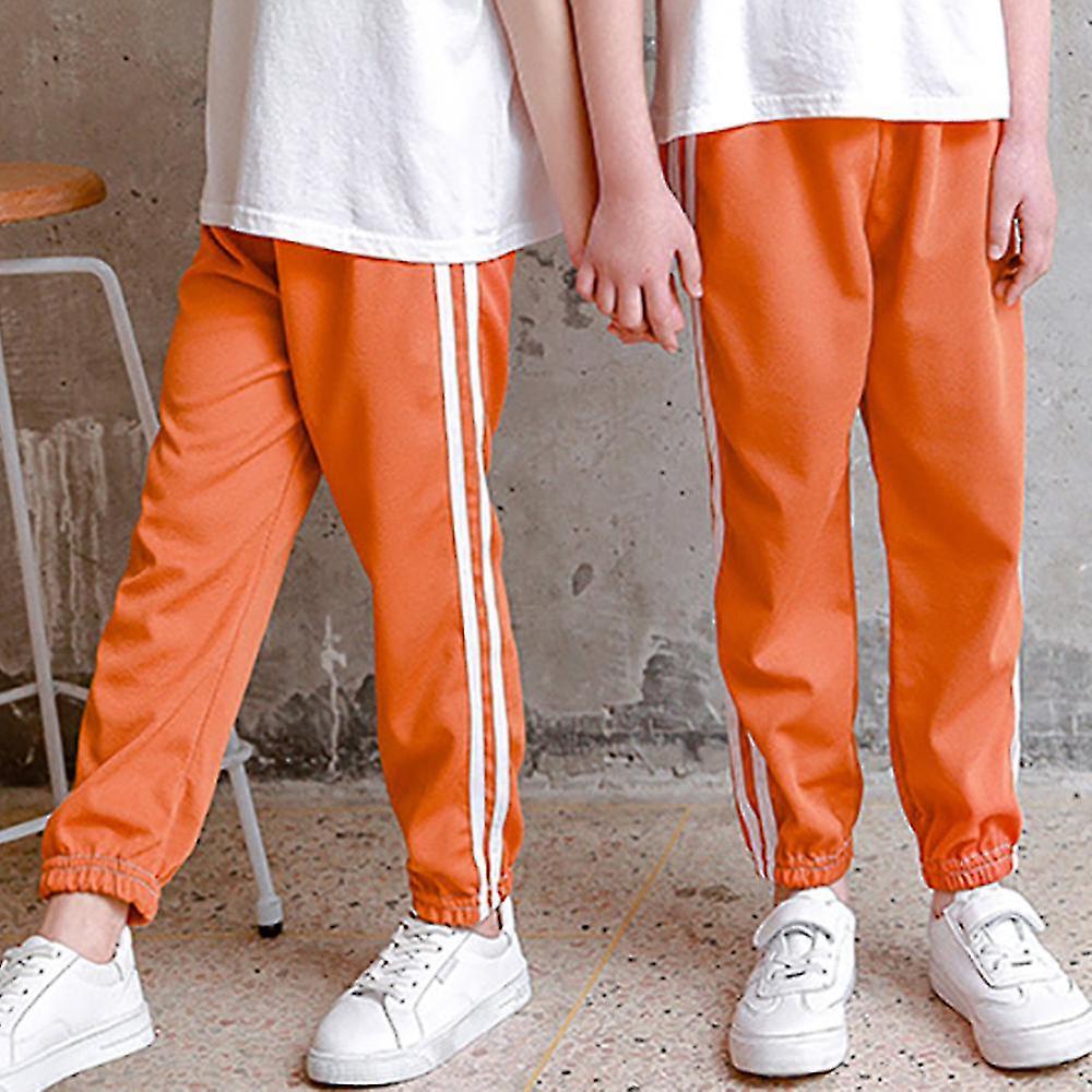 Eocici 2-12 Years Kids Striped Sweatpants Bottoms Pants Orange 11-12 Years