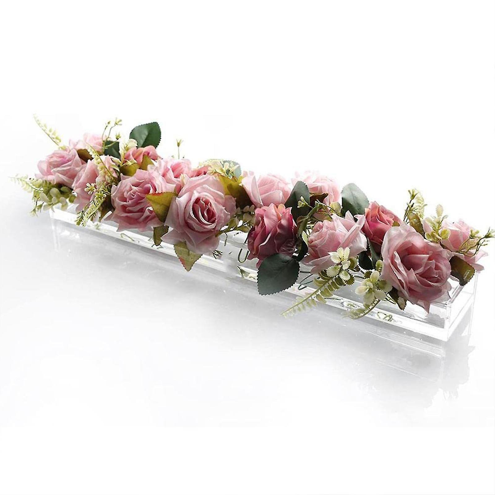 Unbrand Clear Acrylic Flower Vase Rectangular Floral Centerpiece For Dining Table, Long Rectangle Acrylic Vase For Home Wedding Dining Table Decor ...