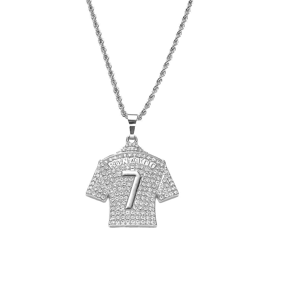 Yxuo Jersey Necklace Pendant For Men, Hip Hop Ronaldo No.7 Jersey Necklace Multi-color Optional Silver