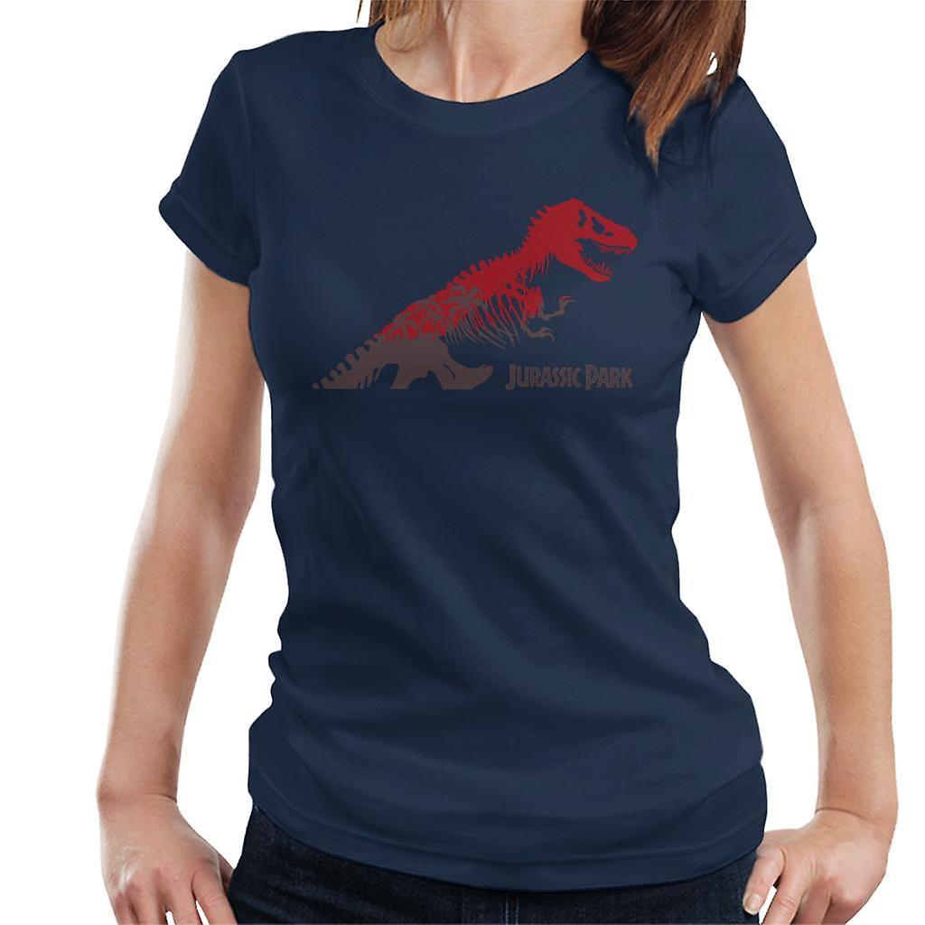 Jurassic Park T Rex Red Skeleton Silhouette Women's T-Shirt Navy Blue X-Large