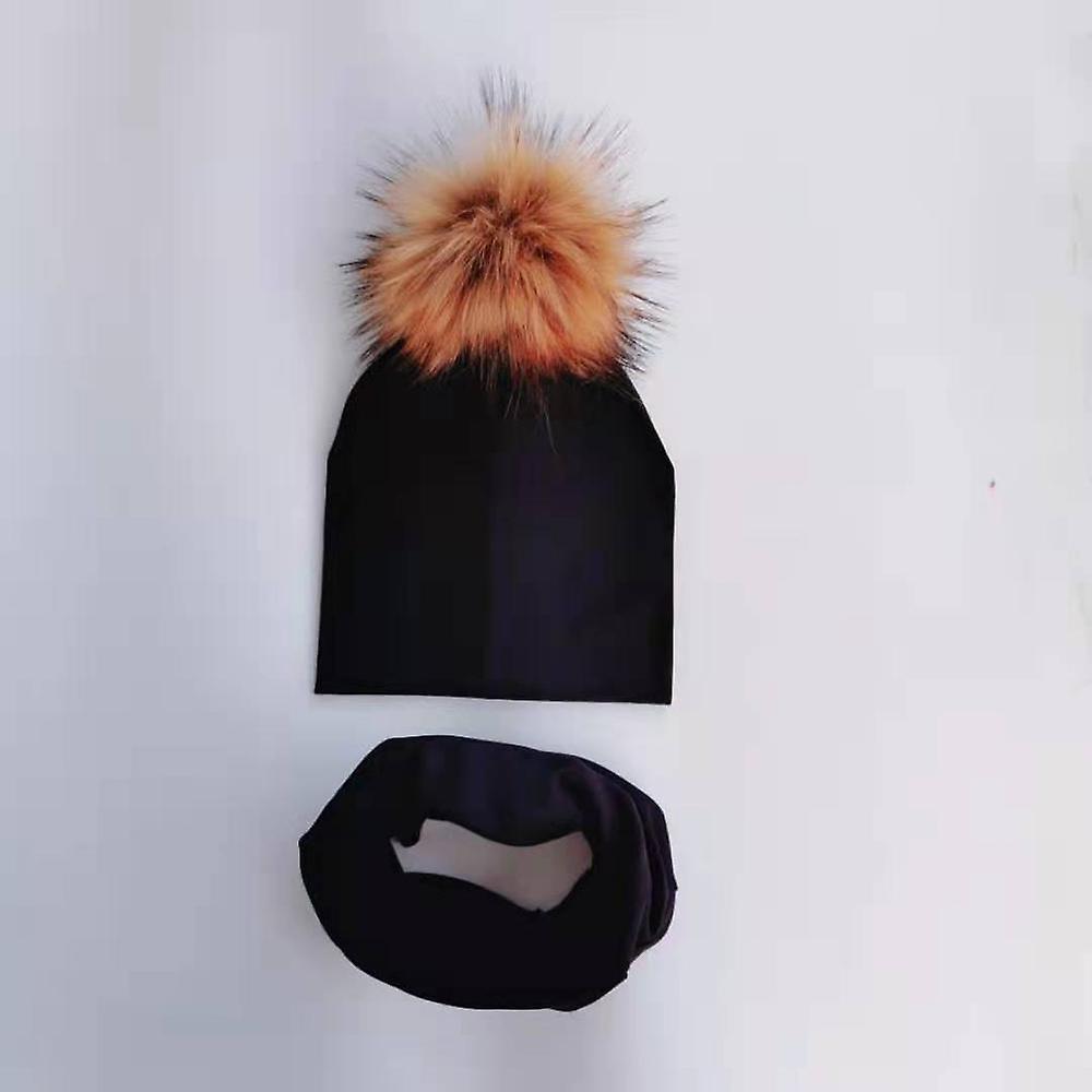 Slowmoose Autumn & Winter Baby Beanie Bonnet And Collar Scarf Set Brown black 6 months-4 year old