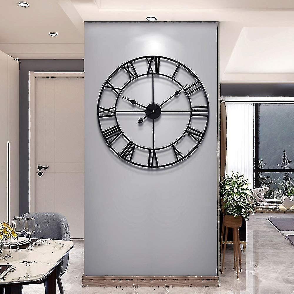 Elriven Large Silent Metal Wall Clock Battery Operated - Vintage Roman Numeral