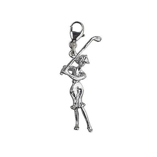 British Jewellery Workshops Silver 19x6mm Lady Golfer Charm with a lobster catch