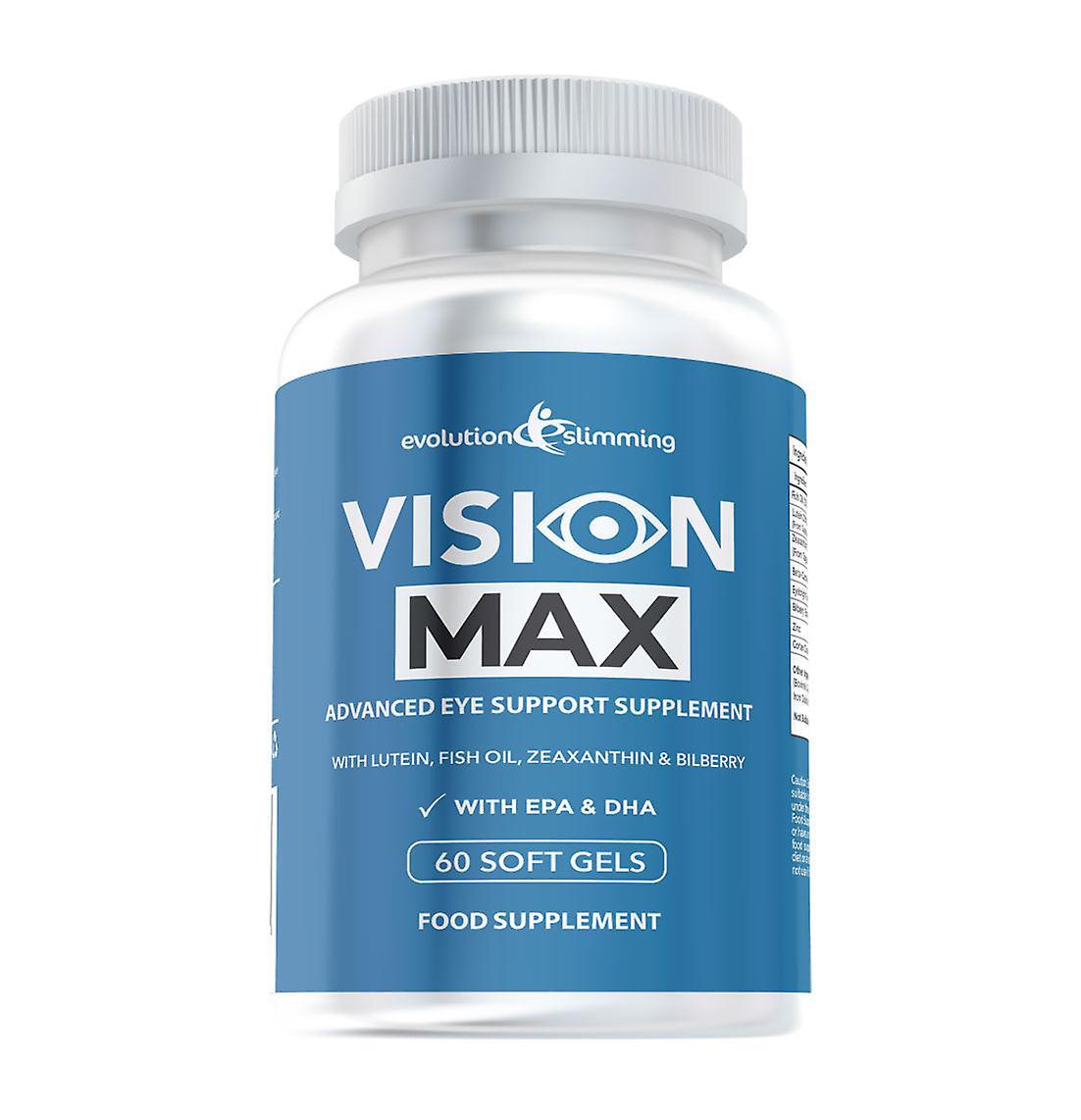 Vision Max - Natural Eye Support Supplement with Lutein, Fish Oil, Bilberry and Zeaxanthin - 60 Soft Gels - Immune Health - Evolution Slimming