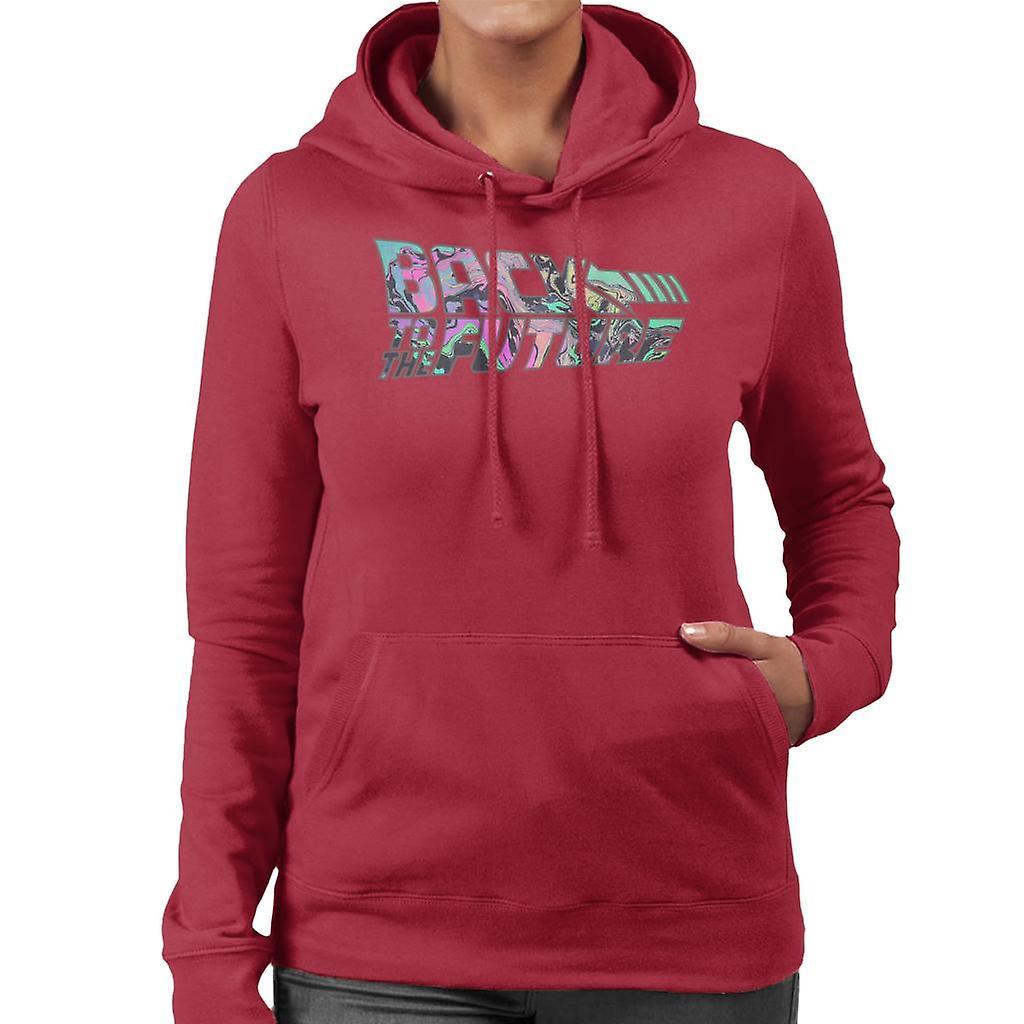 Back to the Future Psychedelic Marble Logo Women's Hooded Sweatshirt Cherry Red Large