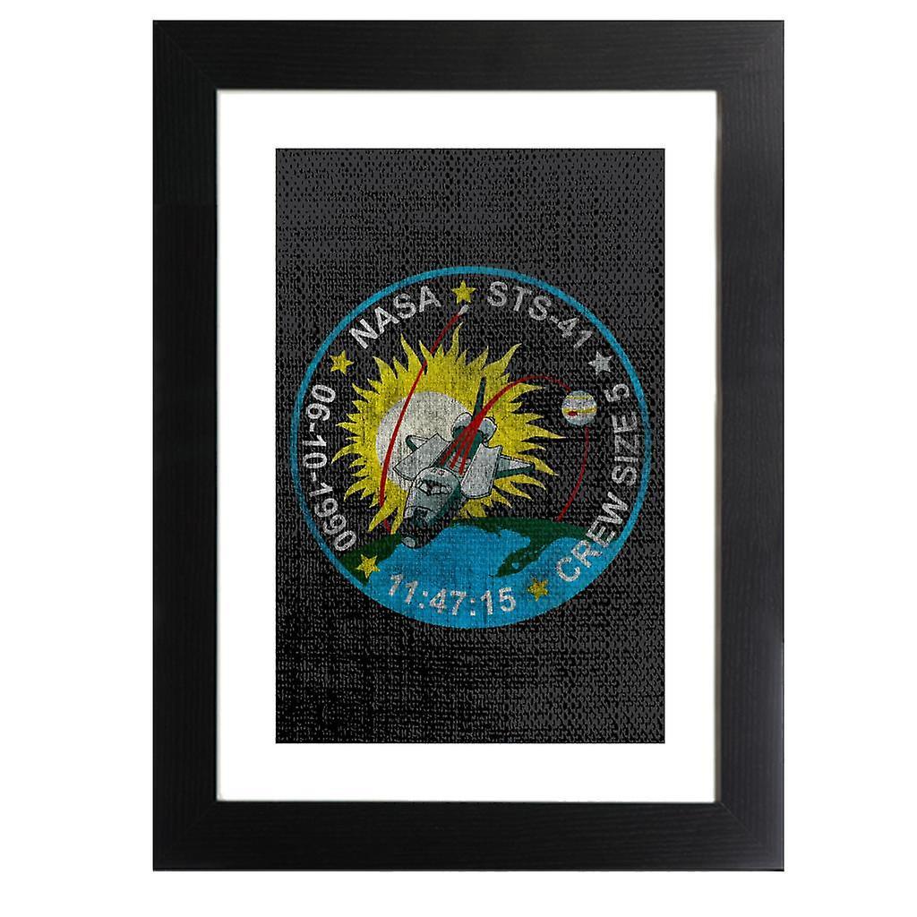 NASA STS 41 Discovery Mission Badge Distressed Framed Print Black 39 x 52 cm