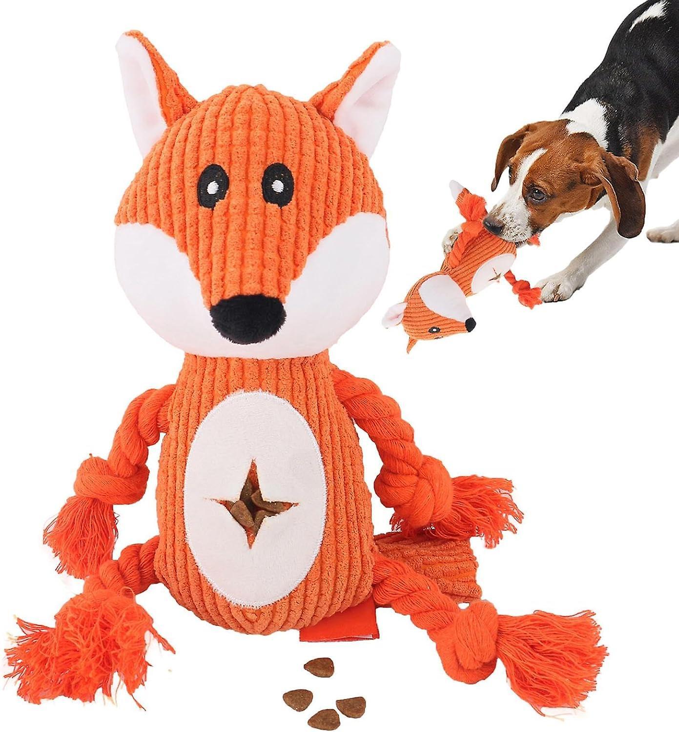 Frusde Cute Fox Stuffed Dog Toy Plush Dog Toy, Squeaky Dog Chew Toys, Interactive Stuffing Dog Plush Toy For Medium Large Dogs Orange