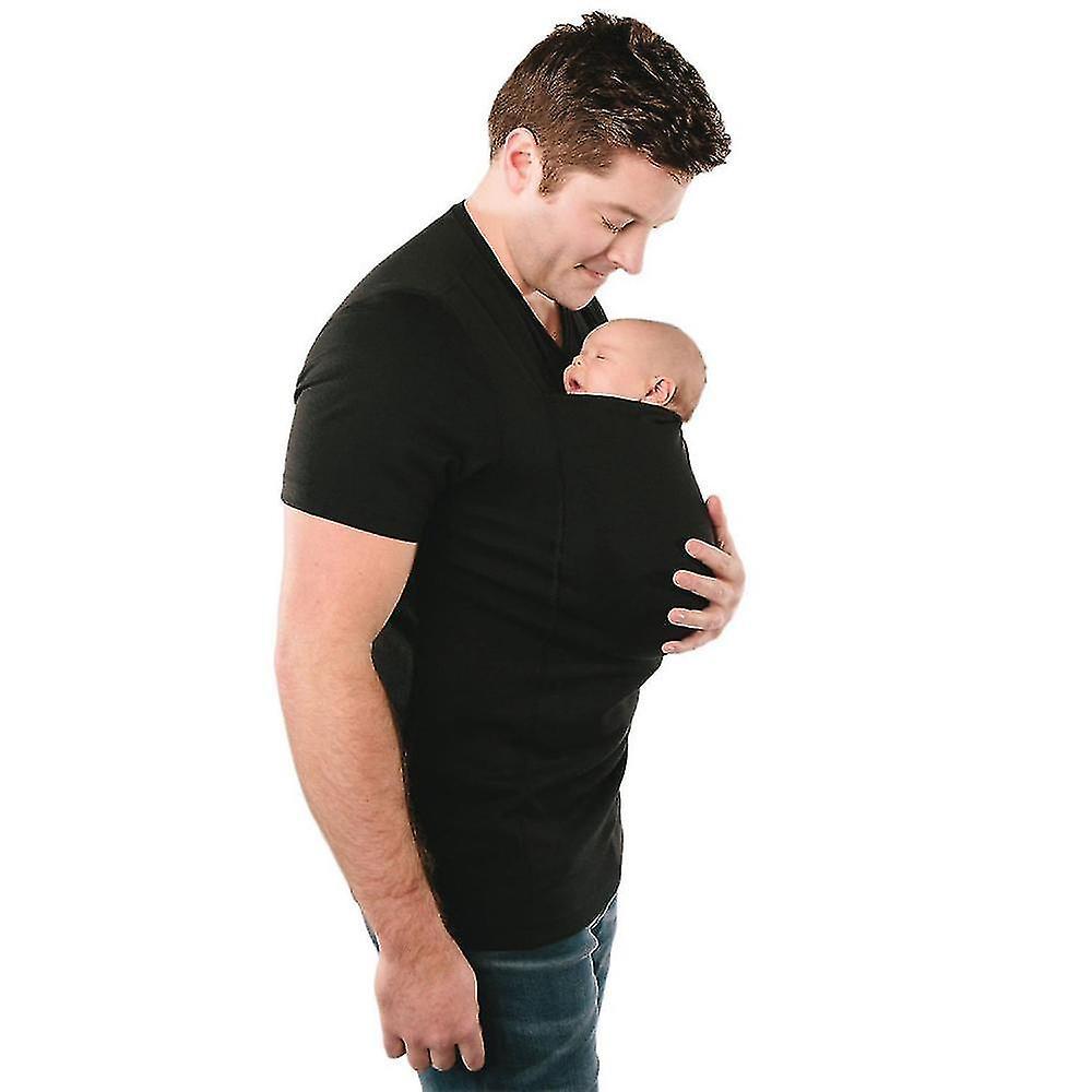 Lanou Men's Kangaroo Dad T-shirts Baby Carrier T-shirt Black L