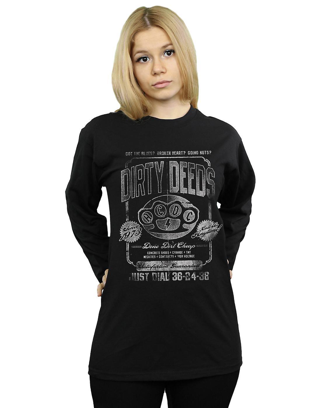 Absolute Cult AC/DC Women's Just Dial Boyfriend Fit Long Sleeved T-Shirt Black Large