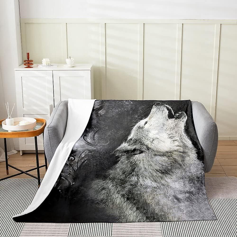 Kerota Wolf Flannel Fleece Throw Blanket,Safari Animal Fuzzy Blanket For Bed Sofa,All Season Wildlife Style Bed Blanket Breathable Wild Wolf Plush ...