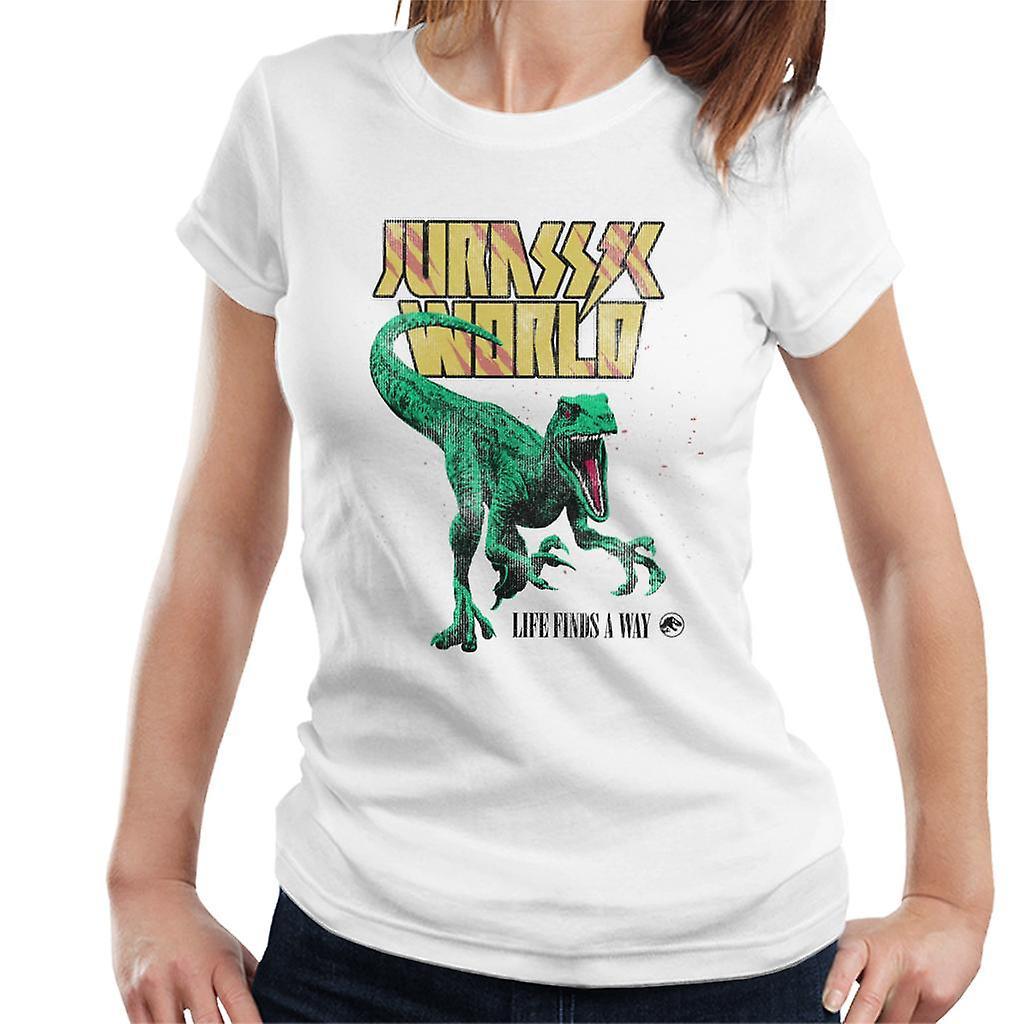 Jurassic Park Jurassic World Velociraptor Life Finds A Way Women's T-Shirt White XX-Large