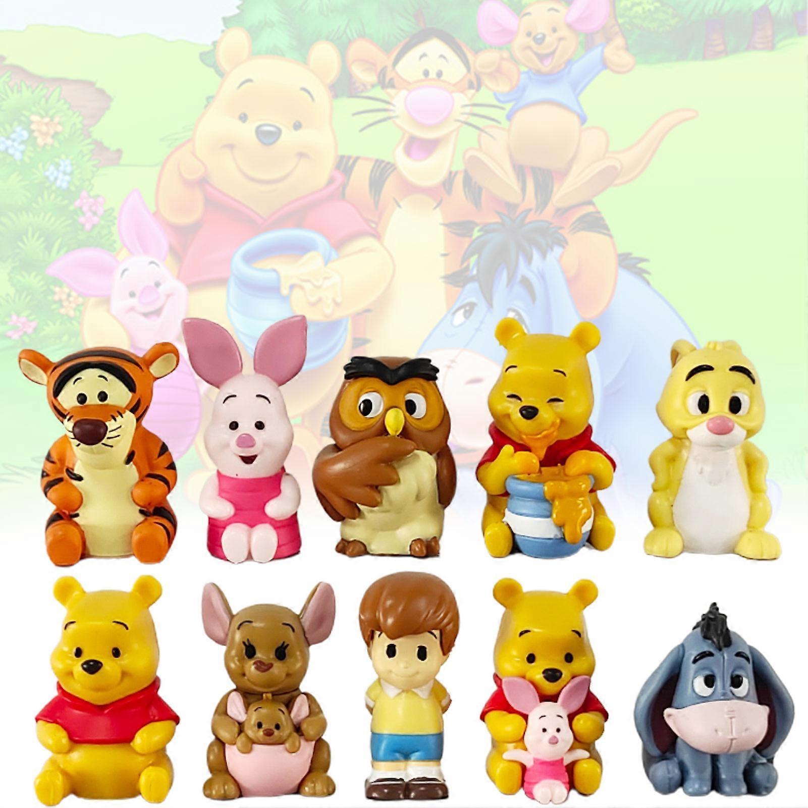 Remorui 10Pcs Figure Model Winnie Pooh Bear Tigger Piglet Action Mini PVC Cartoon Ornament Miniature for Gift