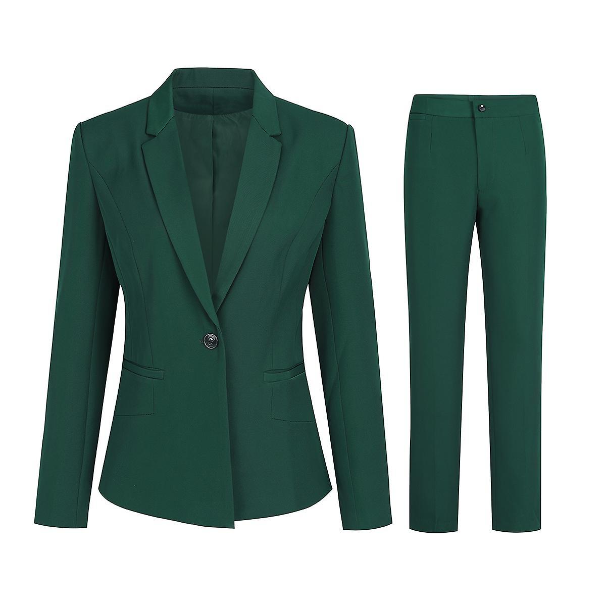 Yynuda Womens 2-piece Slim Business Suit Professional Office Lady Formal Suit (blazer + Pants) Green L