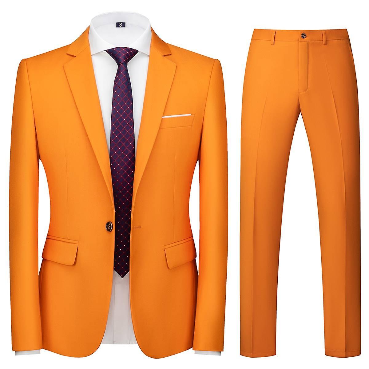 Cloudstyle Men's 2 Piece Business Slim Fit 1 Button Suit Set Orange