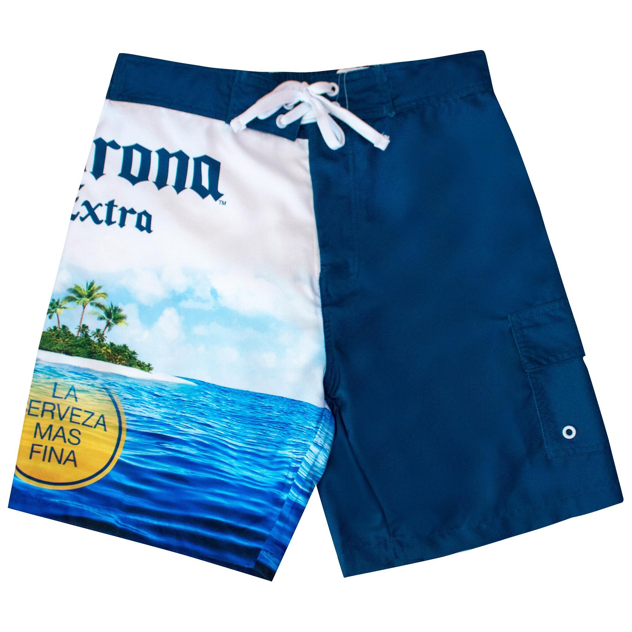 Beers Corona Extra Beach Scene Board Shorts Blue Large